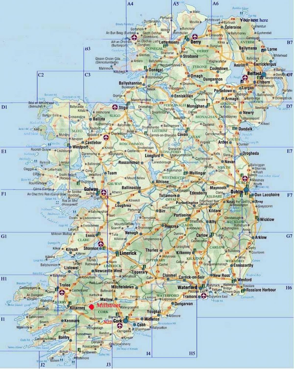 상세한 도로의 지도 아일랜드