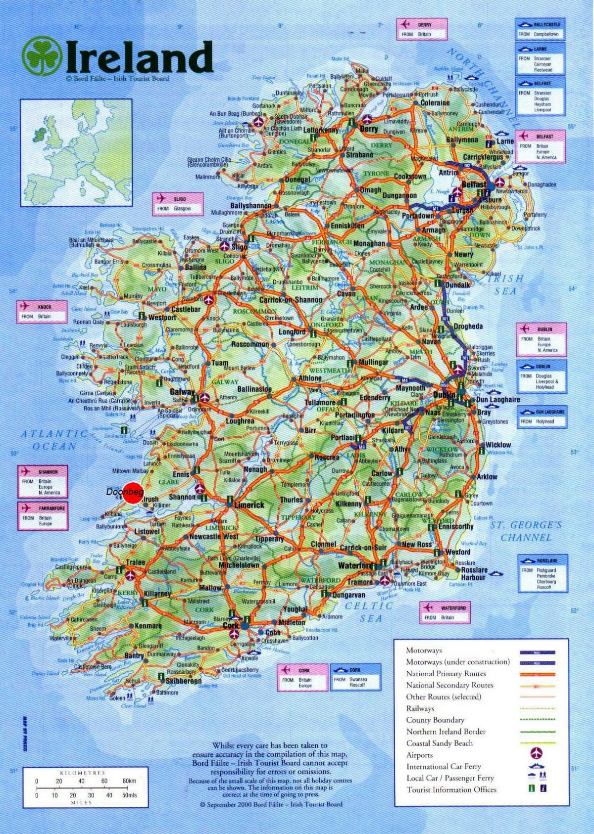지도의 관광 명소를 보여주는 아일랜드