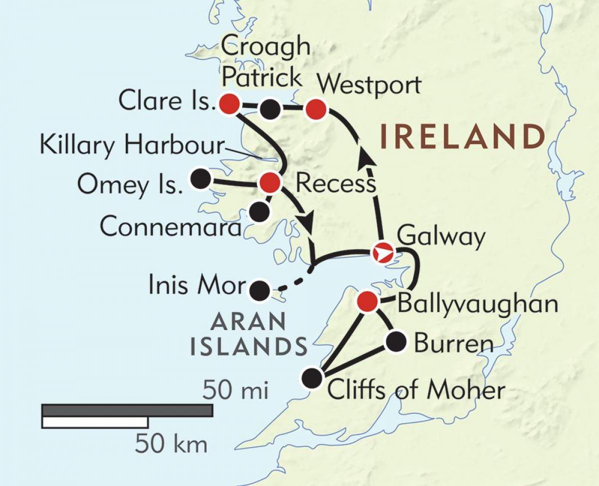 지도의 서쪽 해안의 아일랜드 