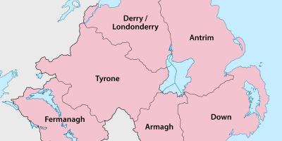 지도의 북 아일랜드 카운티 도시